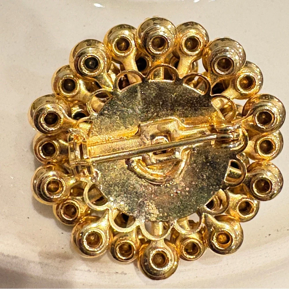 Vintage emerald-teal rhinestone cluster brooch - Picture 5 of 13